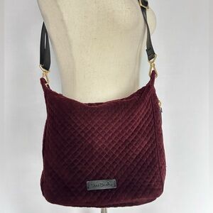 Vera Bradley Carson Mini Hobo Crossbody Shoulder Bag Velvet Chocolate Raisin EUC